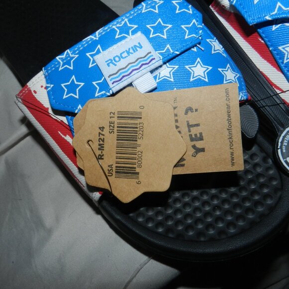 ROCKIN FOOTWEAR SANDALS PATRIOTIC FLAG USA MENS POCKET SLIDES 💥🆕NWT! - Picture 3 of 16